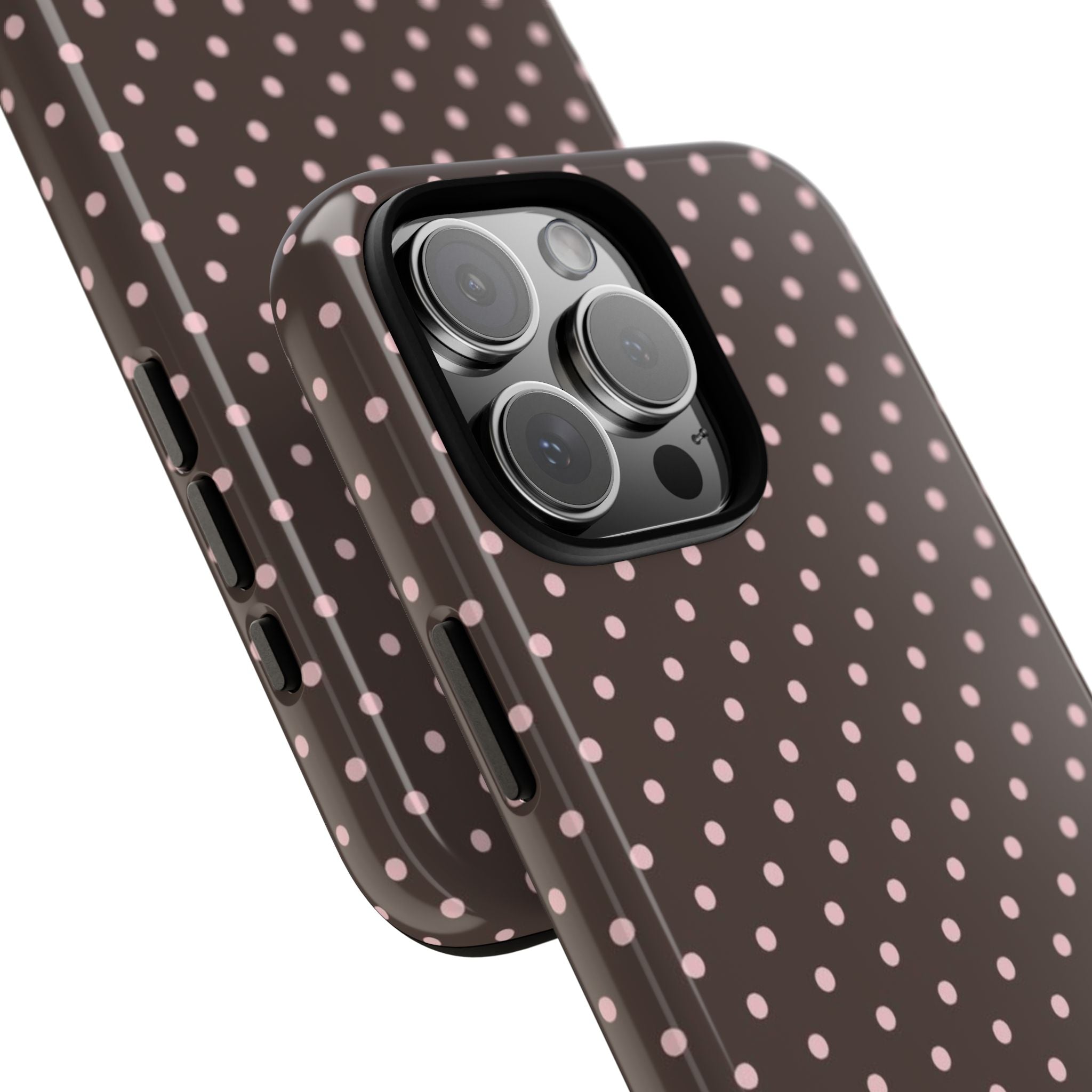 Tough Phone Case - Brown and Pink Poka Dot