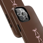 Tough Phone Case - Brown with Pink Bows