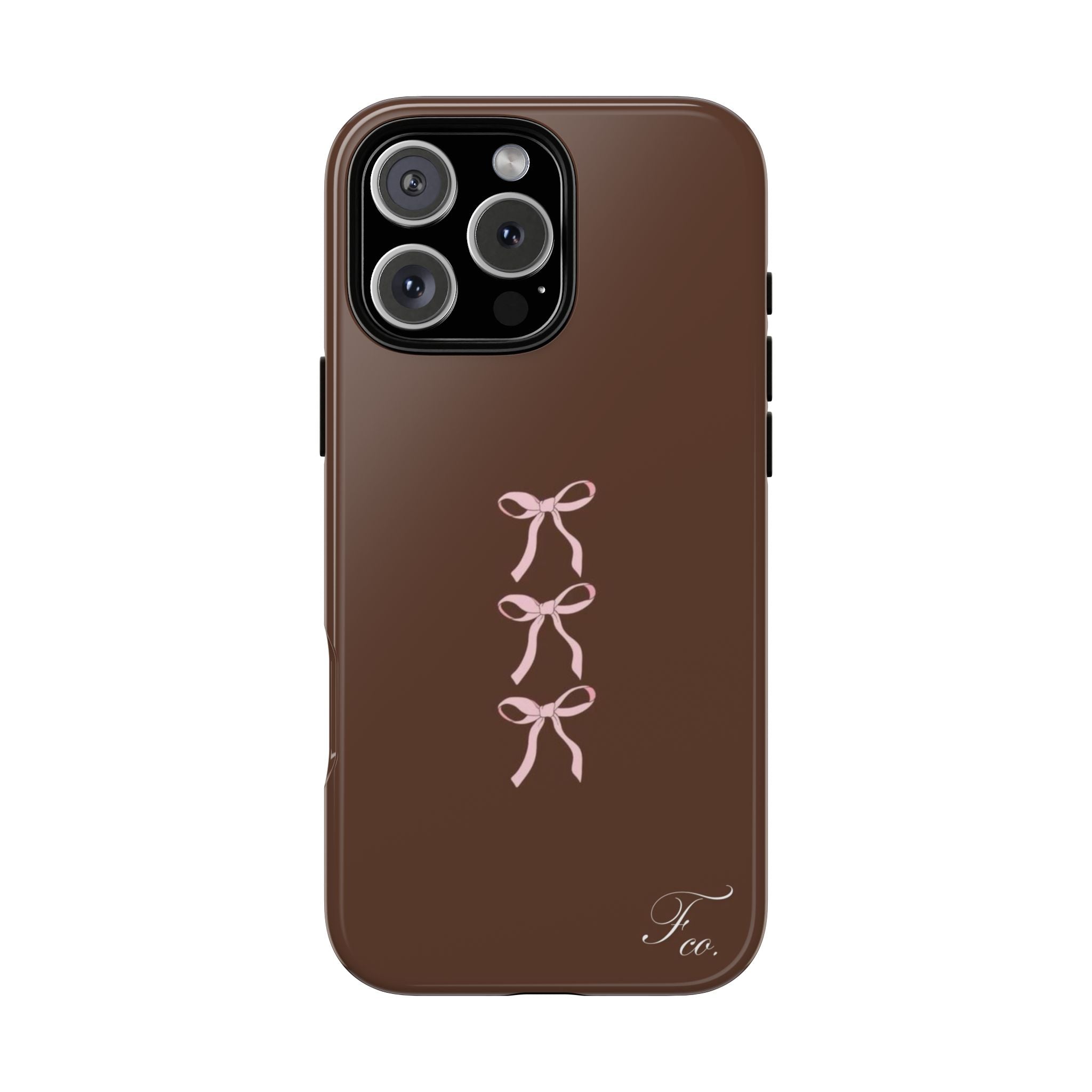 Tough Phone Case - Brown with Pink Bows