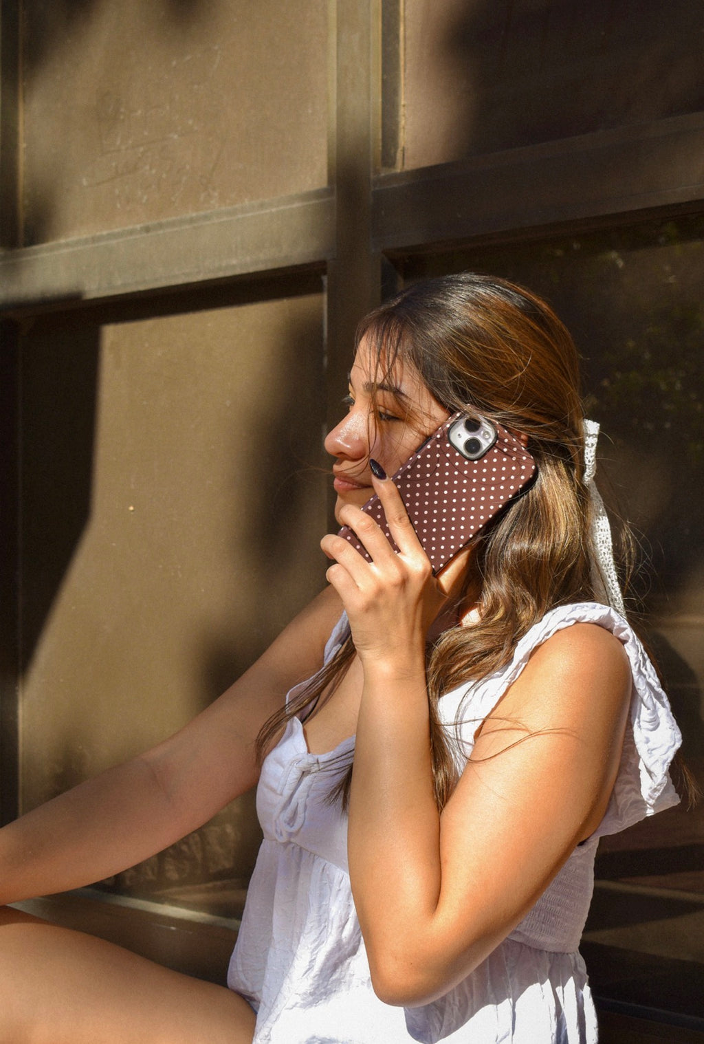 Tough Phone Case - Brown and Pink Polka Dot