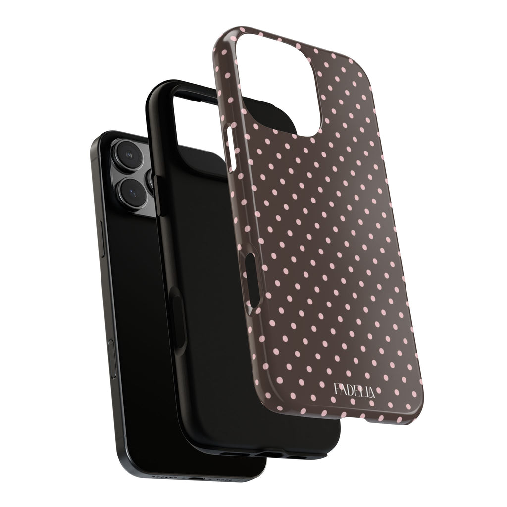 Tough Phone Case - Brown and Pink Poka Dot