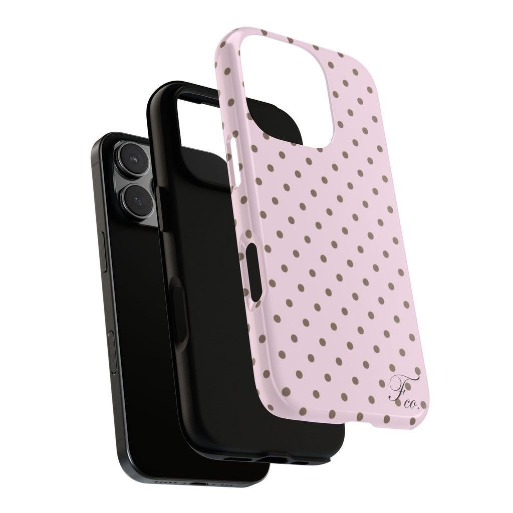 Tough Phone Case - Pink and Brown Polka Case