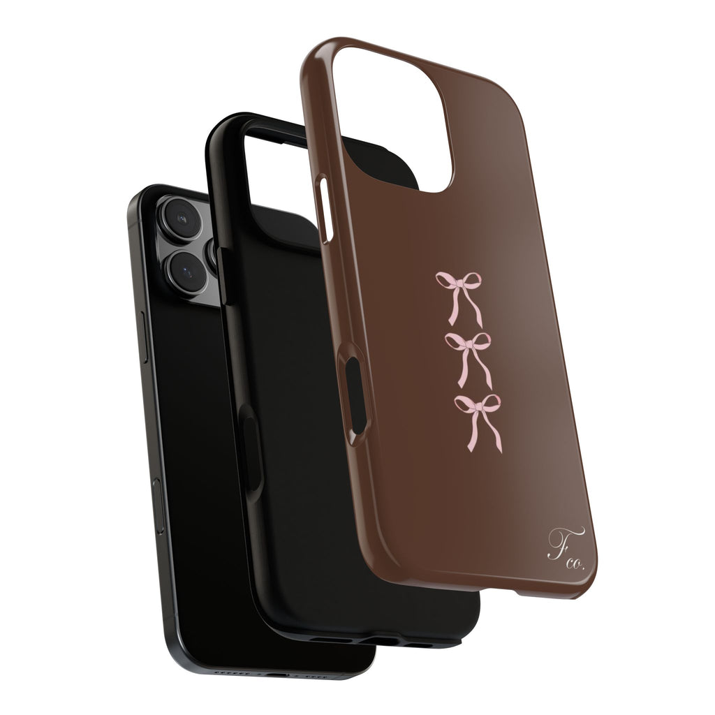 Tough Phone Case - Brown with Pink Bows